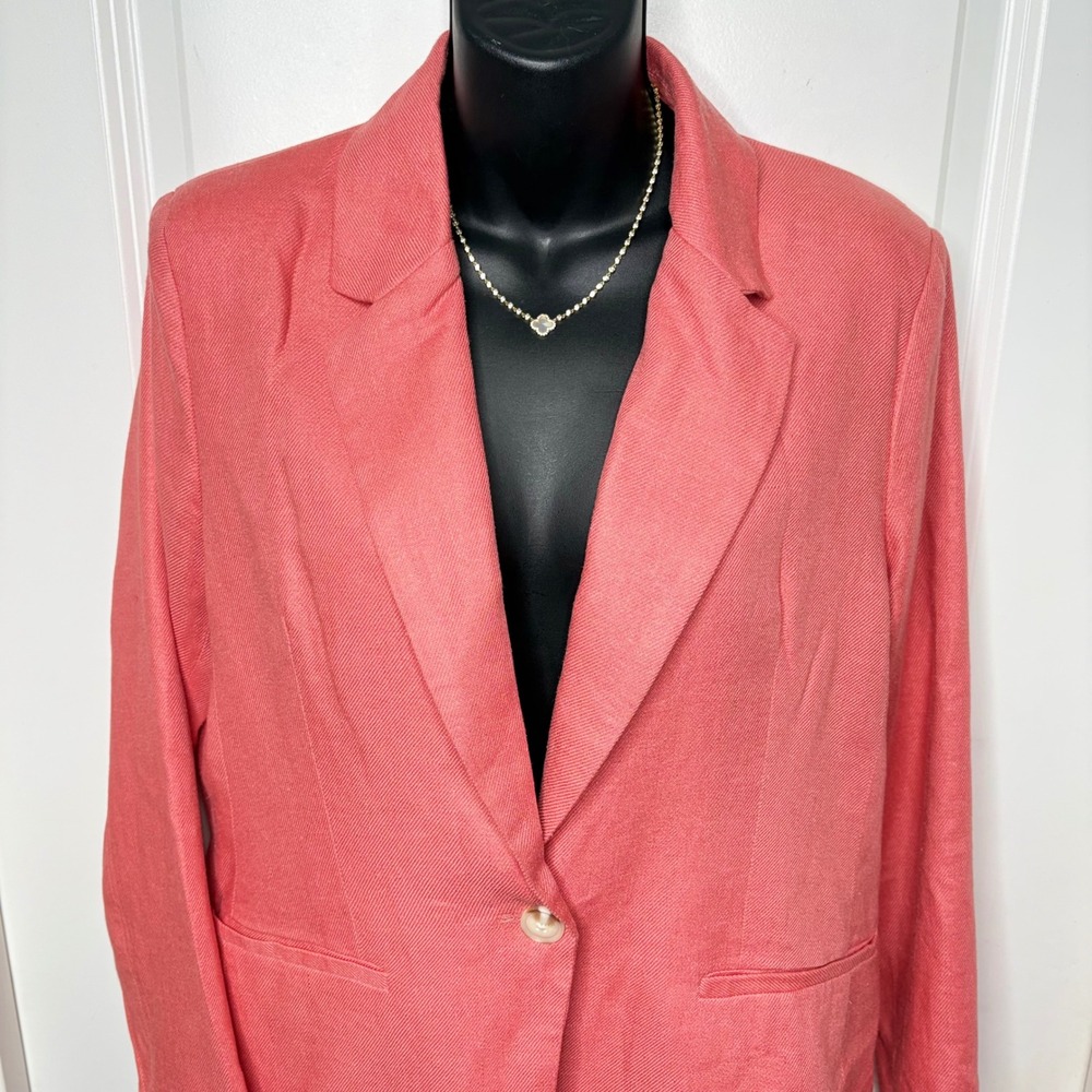 Jules & Leopold Coral Pink Blazer Linen Blend Single Button Women's Large Casual